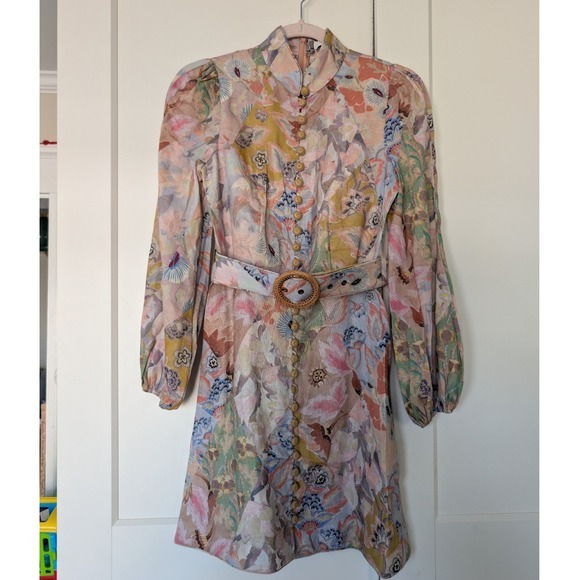 Zimmermann Dresses & Skirts - NWOT $950 Zimmermann Illustration Buttoned Belted Floral Linen Mini Dress size 0